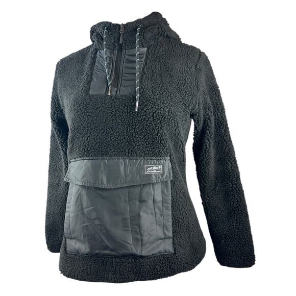 NWT Eddie Bauer Chilali Hooded Fleece Anorak Pullover Black Women's Size Small - Picture 2 of 13